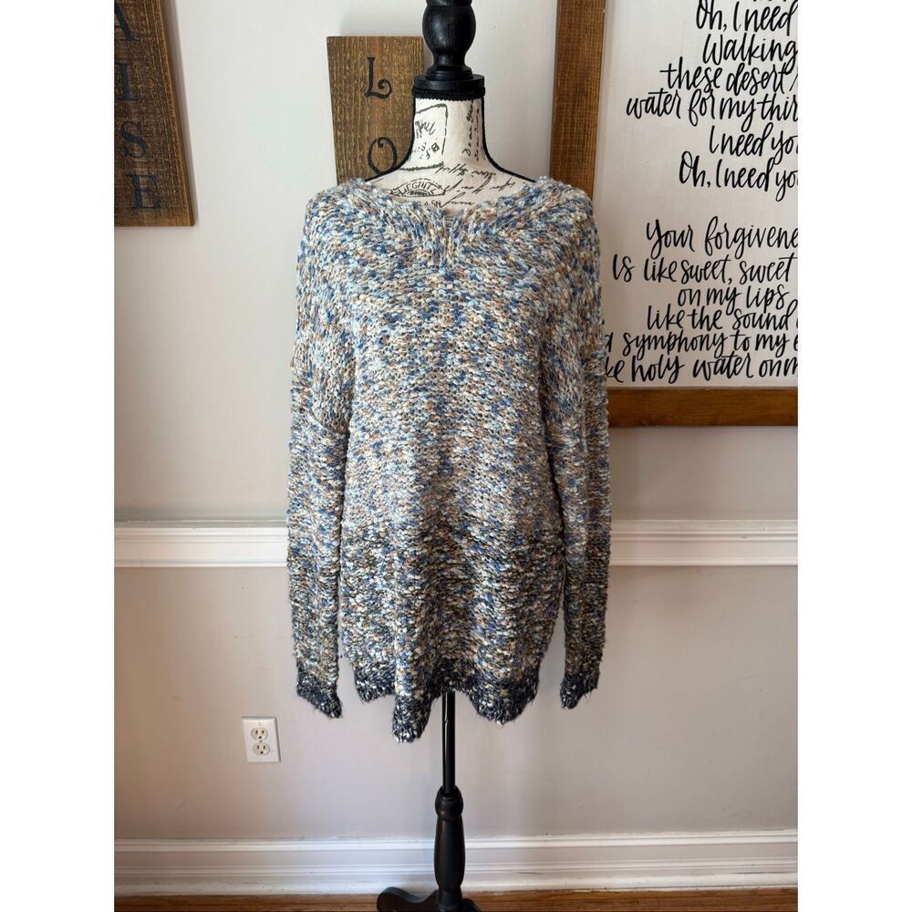 Easel Women's Marled Chunky Knit Long Sleeve Pullover Sweater Blue Gray Size S/M